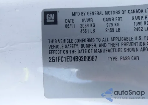 2011 Chevrolet Camaro 2Lt z USA, uszkodzony, nr VIN 2G1FC1ED4B9209987